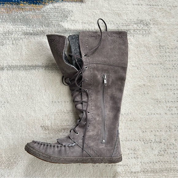 UGG Gray Lace Up Boots with Suede Finish - Picture 5 of 7